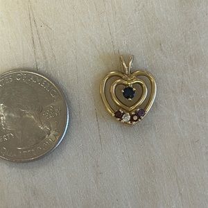 Gold Gemstone heart necklace pendant. Mothers pendant.